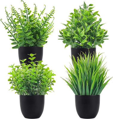 4Pcs Artificial Plants Potted Green Bonsai Small Tree Grass Plants Pot Ornament Fake Flowers For Home Garden Decor Wedding Party - image 1