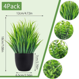 4Pcs Artificial Plants Potted Green Bonsai Small Tree Grass Plants Pot Ornament Fake Flowers For Home Garden Decor Wedding Party - thumbnail 2
