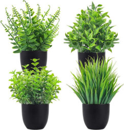 4Pcs Artificial Plants Potted Green Bonsai Small Tree Grass Plants Pot Ornament Fake Flowers For Home Garden Decor Wedding Party - thumbnail 1