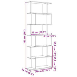 Vidaxl Room Divider Bookcase 6-Tier Artisan Oak 70X24X193 Cm Engineered Wood - thumbnail 3