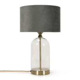 Valuelights Jessy Glass And Gold Metal Bedside Table Lamp With A Grey Velvet Lampshade - Bulb Included