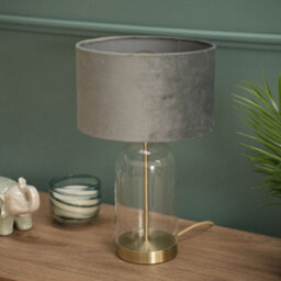 Valuelights Jessy Glass And Gold Metal Bedside Table Lamp With A Grey Velvet Lampshade - Bulb Included - thumbnail 5