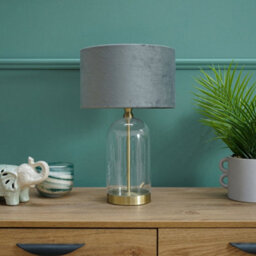 Valuelights Jessy Glass And Gold Metal Bedside Table Lamp With A Grey Velvet Lampshade - Bulb Included - thumbnail 4