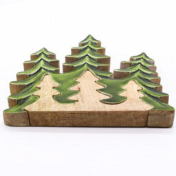 Serenityy Lost In The Forest - Three Trees 3D Wooden Decoration - Mango Wood, Green Enamel - 20X23Cm - thumbnail 9