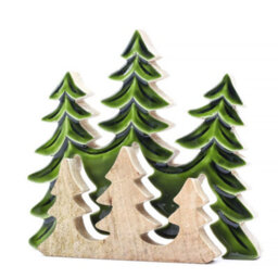Serenityy Lost In The Forest - Three Trees 3D Wooden Decoration - Mango Wood, Green Enamel - 20X23Cm - thumbnail 3