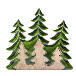 Serenityy Lost In The Forest - Three Trees 3D Wooden Decoration - Mango Wood, Green Enamel - 20X23Cm - thumbnail 2