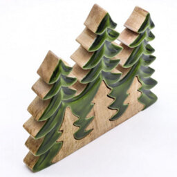 Serenityy Lost In The Forest - Three Trees 3D Wooden Decoration - Mango Wood, Green Enamel - 20X23Cm - thumbnail 7