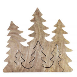 Serenityy Lost In The Forest - Three Trees 3D Wooden Decoration - Mango Wood, Green Enamel - 20X23Cm - thumbnail 4