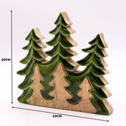 Serenityy Lost In The Forest - Three Trees 3D Wooden Decoration - Mango Wood, Green Enamel - 20X23Cm - thumbnail 6