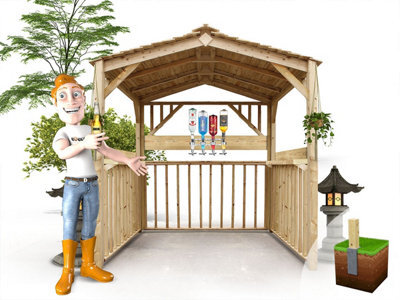 Edecks Atlas Garden Bar Gazebo - Pressure Treated Outdoor Timber Diy Kit - 1990mm X 1990mm With Bolt Down Anchors 2.07M - image 1