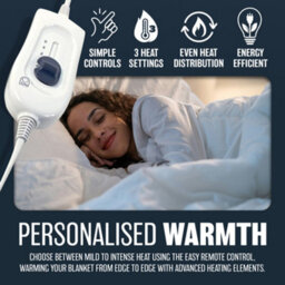 King Electric Blanket 120Cm X 130Cm Under Bed Warm Night Machine Washable Heated 3 Heat Settings One Control Overheat Protection - thumbnail 3