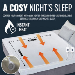 King Electric Blanket 120Cm X 130Cm Under Bed Warm Night Machine Washable Heated 3 Heat Settings One Control Overheat Protection - thumbnail 5