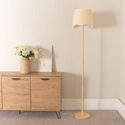 Valuelights Heather Light Wood Stem Floor Lamp With Scallop White Trim Tapered Shade And Led Bulb - thumbnail 3