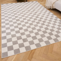 The Rugs Loft Light Grey And Ivory Checkerboard Living Room Area Rug And Runners Soft Pile - thumbnail 1