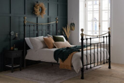 Save On Goods UK 4Ft6 Double Traditional Metal Bed Frame,victorian, Black With Brass Finish, Bedstead