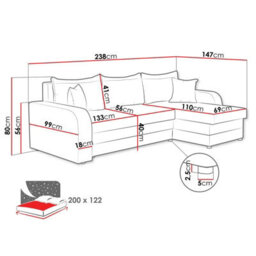 Kris M Corner Sofa Bed Has Storage Ottoman Polyurethane Foam Wooden Frame Plastic Legs 238X147X80Cm Brown And Black - thumbnail 5