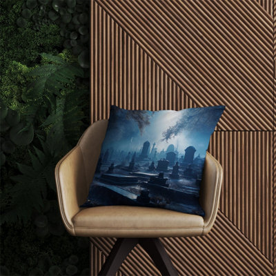 Warren Reed Designer A Breathtaking Scene Of A Moonlit Graveyard Outdoor Cushion 60Cm X 60Cm