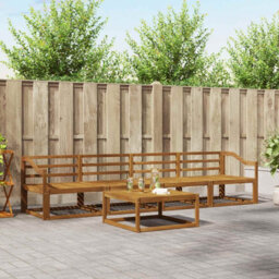 Walplus Outdoor Sofa Set 5 Pcs Natural Solid Acacia Wood