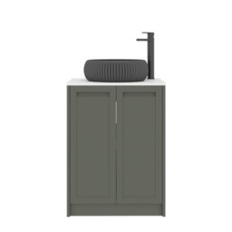 Royal Bathrooms Royal Bathroom Elmore 600mm Matt Green Freestanding Bathroom Vanity Unit 2 Door Plain White Worktop With Milan Black Basin - thumbnail 7