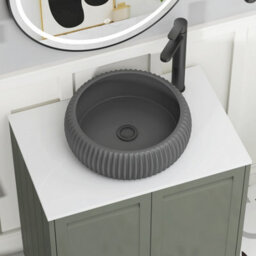 Royal Bathrooms Royal Bathroom Elmore 600mm Matt Green Freestanding Bathroom Vanity Unit 2 Door Plain White Worktop With Milan Black Basin - thumbnail 4