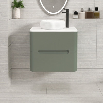 Royal Bathrooms Venice 600mm Sage Green Wall Mounted Bathroom Countertop Vanity Unit 2 Drawer With Milan Basin - image 1