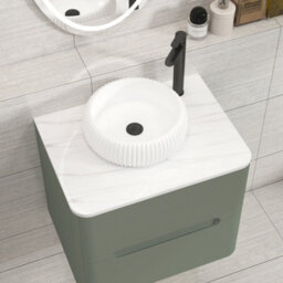 Royal Bathrooms Venice 600mm Sage Green Wall Mounted Bathroom Countertop Vanity Unit 2 Drawer With Milan Basin - thumbnail 6