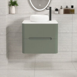 Royal Bathrooms Venice 600mm Sage Green Wall Mounted Bathroom Countertop Vanity Unit 2 Drawer With Milan Basin - thumbnail 1