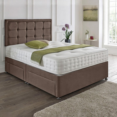 Dining Tables Dallas Matching Headboard Divan Set, 2 Drawer On Same Side With Sprung 1500 Comfort Mattress - Plush Taupe - Double - image 1