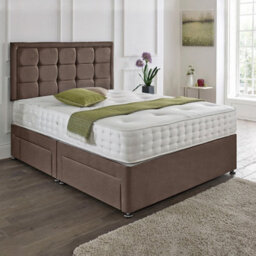 Dining Tables Dallas Matching Headboard Divan Set, 2 Drawer On Same Side With Sprung 1500 Comfort Mattress - Plush Taupe - Double - thumbnail 1