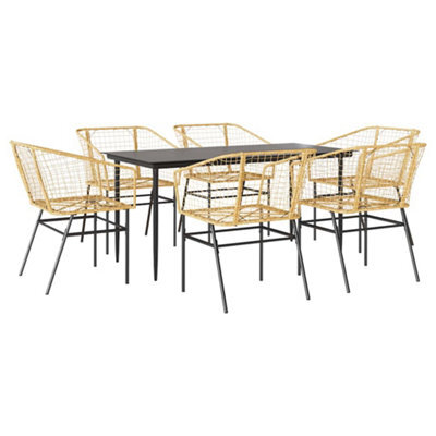 Berkfield Durable 7 Piece Garden Dining Set Brown Poly Rattan Glass - image 1