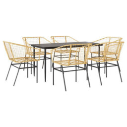 Berkfield Durable 7 Piece Garden Dining Set Brown Poly Rattan Glass