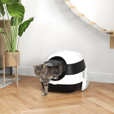 Pawhut Foldable Cat Litter Tray Hooded Cat Litter Box W/ High Side, Black - image 1