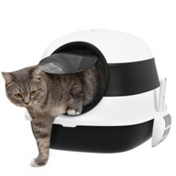 Pawhut Foldable Cat Litter Tray Hooded Cat Litter Box W/ High Side, Black - thumbnail 2