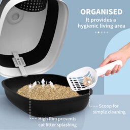 Pawhut Foldable Cat Litter Tray Hooded Cat Litter Box W/ High Side, Black - thumbnail 5