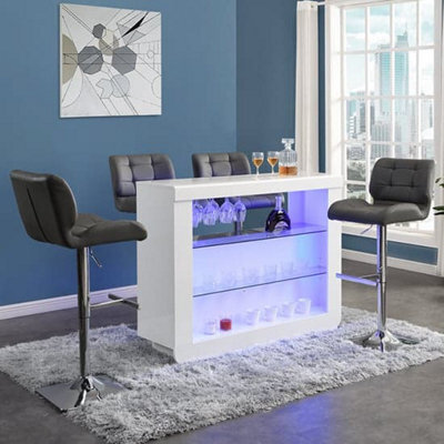 Furniture in Fashion Fiesta White High Gloss Bar Table With 4 Candid Grey Stools - image 1