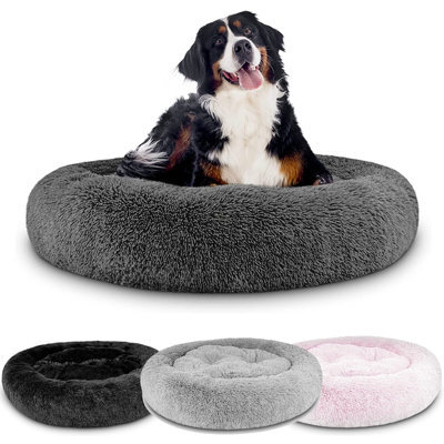 Dog Bed Donut Soft Large Plush Cat Beds For Calming Pet Anti Anxiety Washable Light Grey Xl - image 1