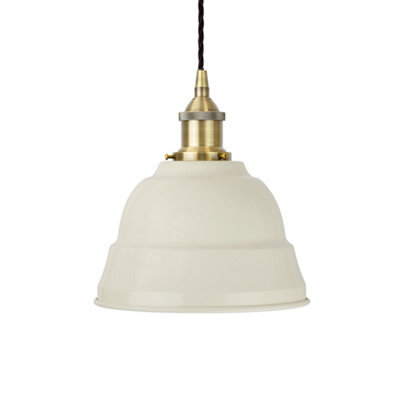 Clay White Lincoln Painted Dome Pendant Light With Antique Brass Lamp Holder And Black Twisted Cable - Se Home - image 1