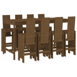 Berkfield 9 Piece Garden Bar Set Honey Brown Solid Wood Pine - thumbnail 2
