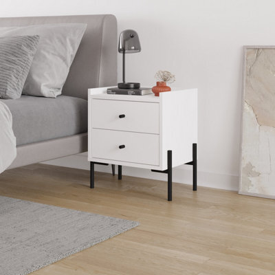 Decortie Modern Malta Nightstand White W 2 Drawers Storage Cabinet Organiser Side Bedside Table Metal Legs 48.6(W)Cm Bedroom, Home - image 1