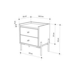 Decortie Modern Malta Nightstand White W 2 Drawers Storage Cabinet Organiser Side Bedside Table Metal Legs 48.6(W)Cm Bedroom, Home - thumbnail 3