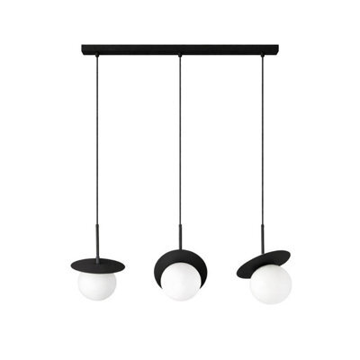 Luminosa Lighting Luminosa Aura Bar Pendant Ceiling Light Black White Glass Shade 3X E27 - image 1