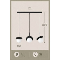 Luminosa Lighting Luminosa Aura Bar Pendant Ceiling Light Black White Glass Shade 3X E27 - thumbnail 4