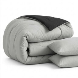 Reversible 10.5 Tog Coverless Duvet Set Grey Soft Microfibre Quilt With Quilted Pillowcase Covers - thumbnail 3