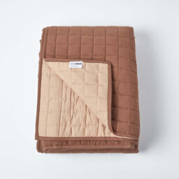 Homescapes Cotton Quilted Reversible Bedspread Chocolate Mink Brown, 150 X 200 Cm - thumbnail 2