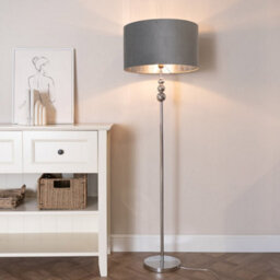 Valuelights Marissa Chrome Stacked Ball Floor Lamp With Grey Velvet With Chrome Inner Lamp Shade