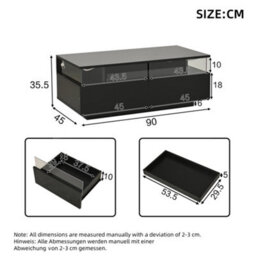 Matteo Modern High-Gloss Black Coffee Table With Led, Storage & Removable Tray - 90X45X35.5Cm - thumbnail 3