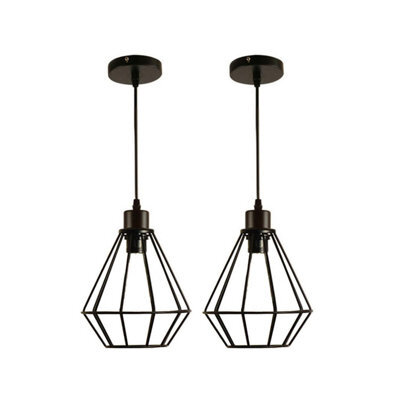 2 Pcs Black Geometric Ceiling Pendant Light With 95Cm Adjustable Cable And E27 Socket For Kitchen Or Bedroom - image 1