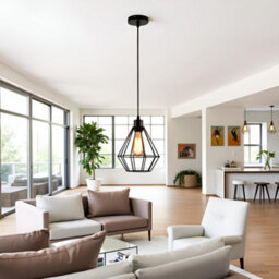 2 Pcs Black Geometric Ceiling Pendant Light With 95Cm Adjustable Cable And E27 Socket For Kitchen Or Bedroom - thumbnail 5