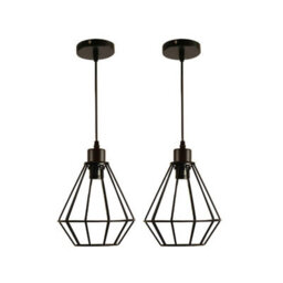2 Pcs Black Geometric Ceiling Pendant Light With 95Cm Adjustable Cable And E27 Socket For Kitchen Or Bedroom - thumbnail 1