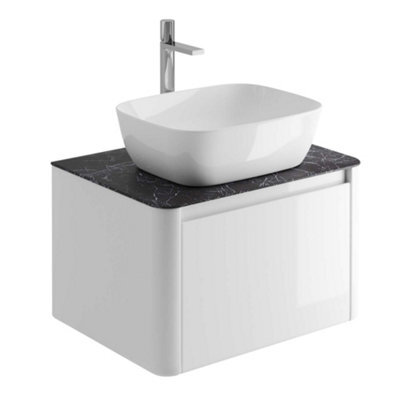 Plum&clay Mayfair Gloss White Wall Hung Bathroom Vanity Unit With Black Slate Countertop (W)650mm (H)406mm - image 1